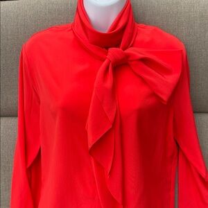 THE ROW Red Silk Scarf Neck Long Sleeve Top
